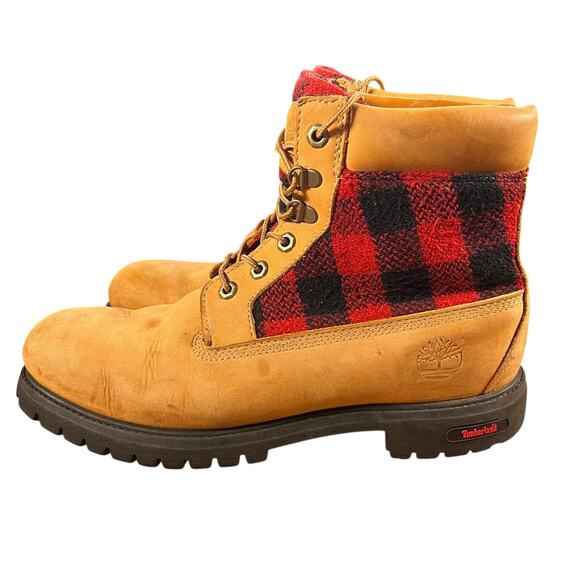 Timberland 6” Boots Mens 10.5 Wheat Leather Buffalo Plaid Flannel 45026 main image 14
